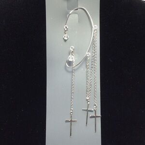 Goth Punk Cross Chain Dangle Non-Pierced Ear Cuff